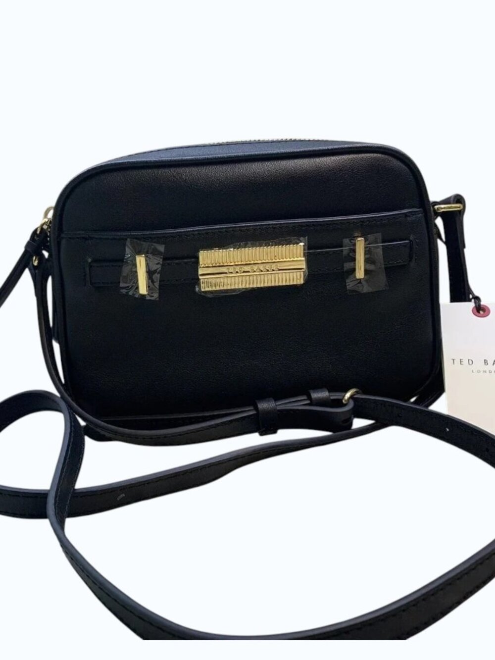 TED BAKER LONDON black leather cross body bag gold